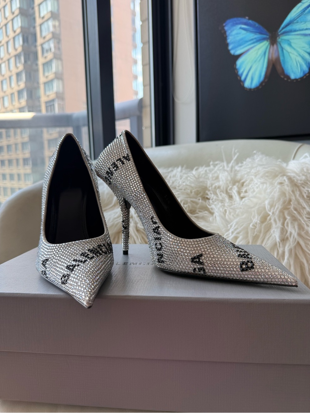NIB, Ret. $2550, Balenciaga Square Knife Allover Crystal Pump 110 Pumps | 36.5